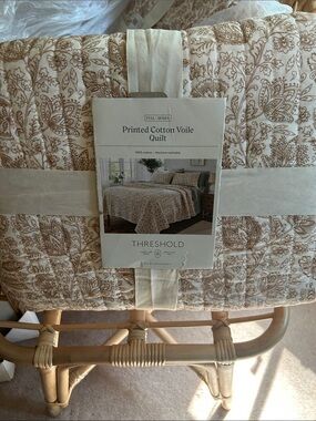 Threshold F/Q Floral Printed Cotton Tonal Floral Voile Quilt in Cream and Tan